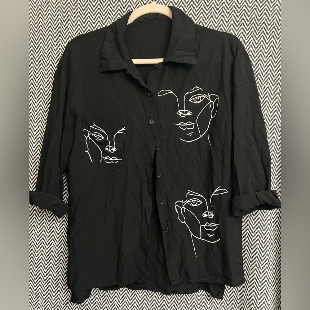 Face doodle button down shirt - Small